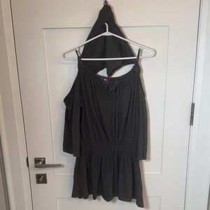 Organic Cotton Dark Gray Off-Shoulder Top with Fairy Hood